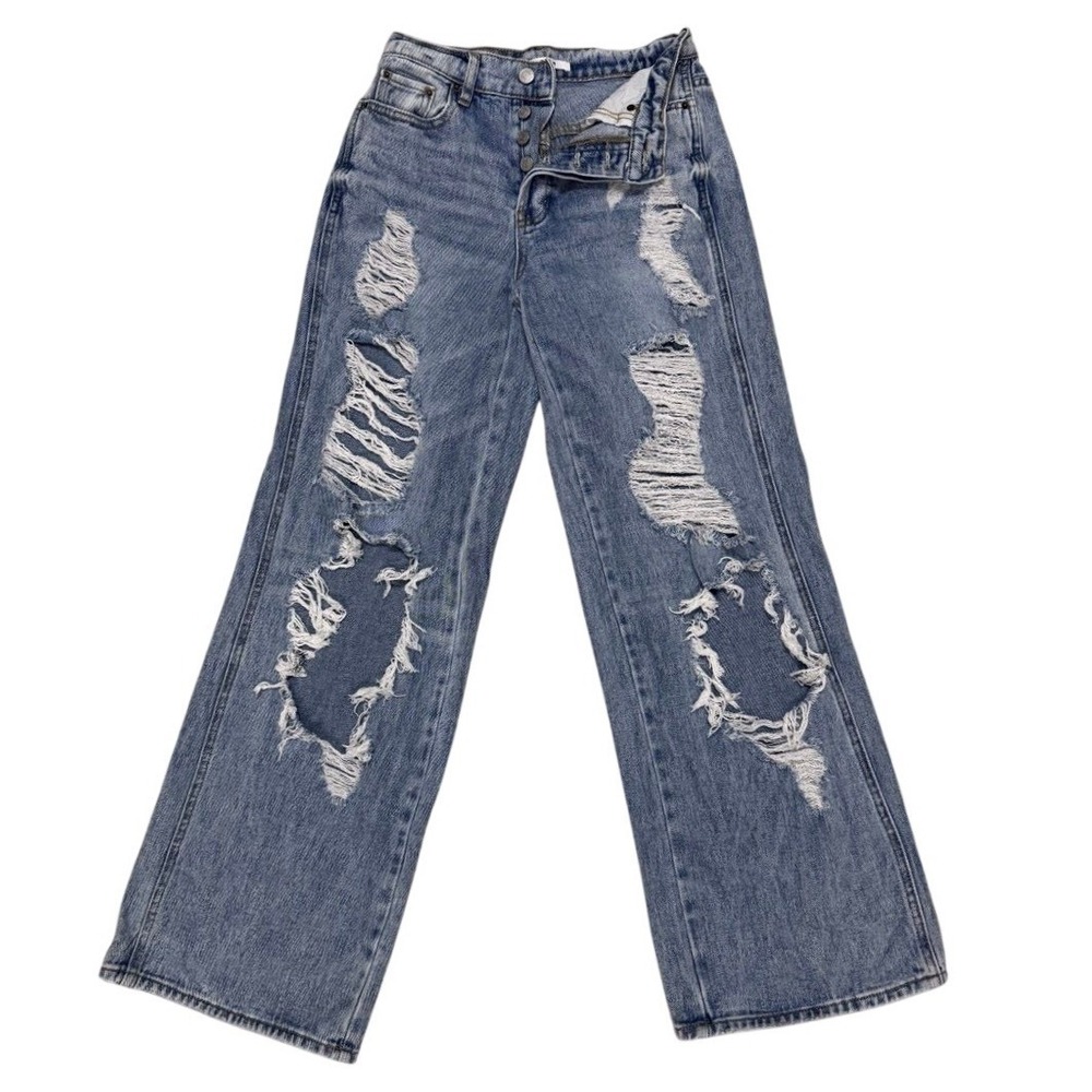 PacSun Baggy Jean Womens Size 25 Blue Distressed Ripped High Waisted Wide Leg - Picture 1 of 8